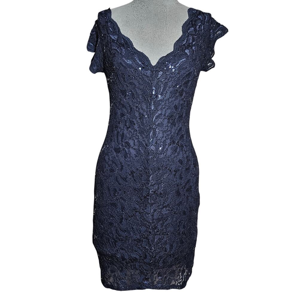 Navy Blue Sequin Bodycon V Neck Dress Size Small